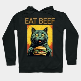 Retro Vintage Cat - Eat Beef Design | Quirky Feline Art Hoodie